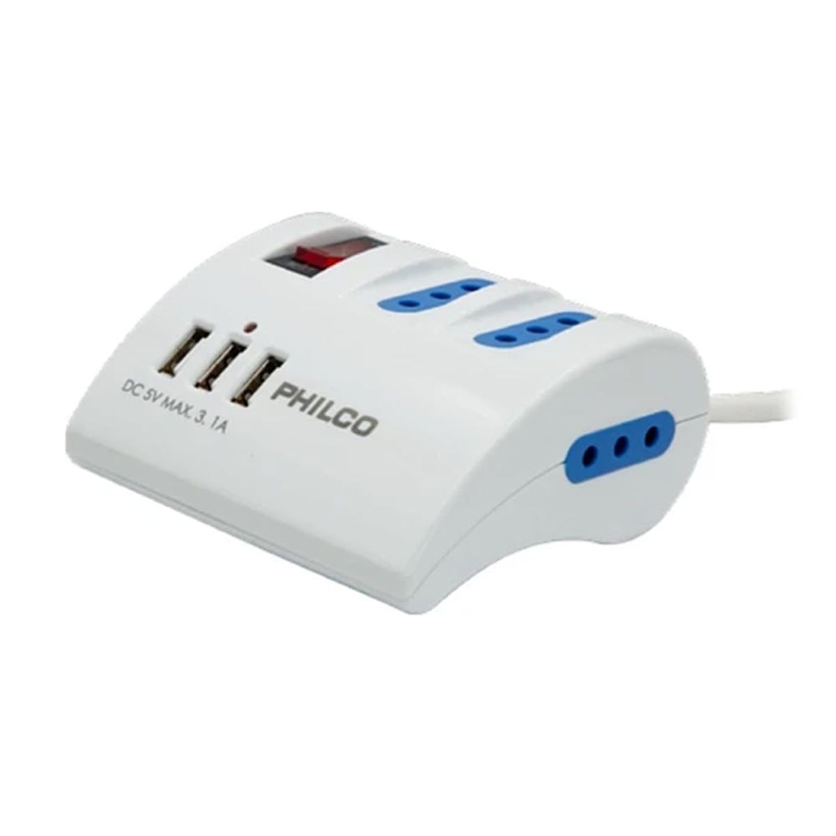 PHILCO - Alargador Extension Philco 3 POS y 3 USB Blanco 2043B