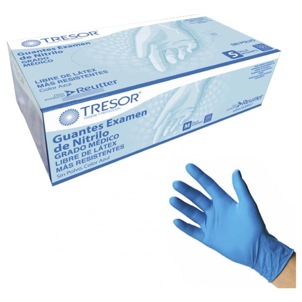 REUTTER - Guantes De Nitrilo Color Azul Celeste Sin Polvo 100u - Azul - S