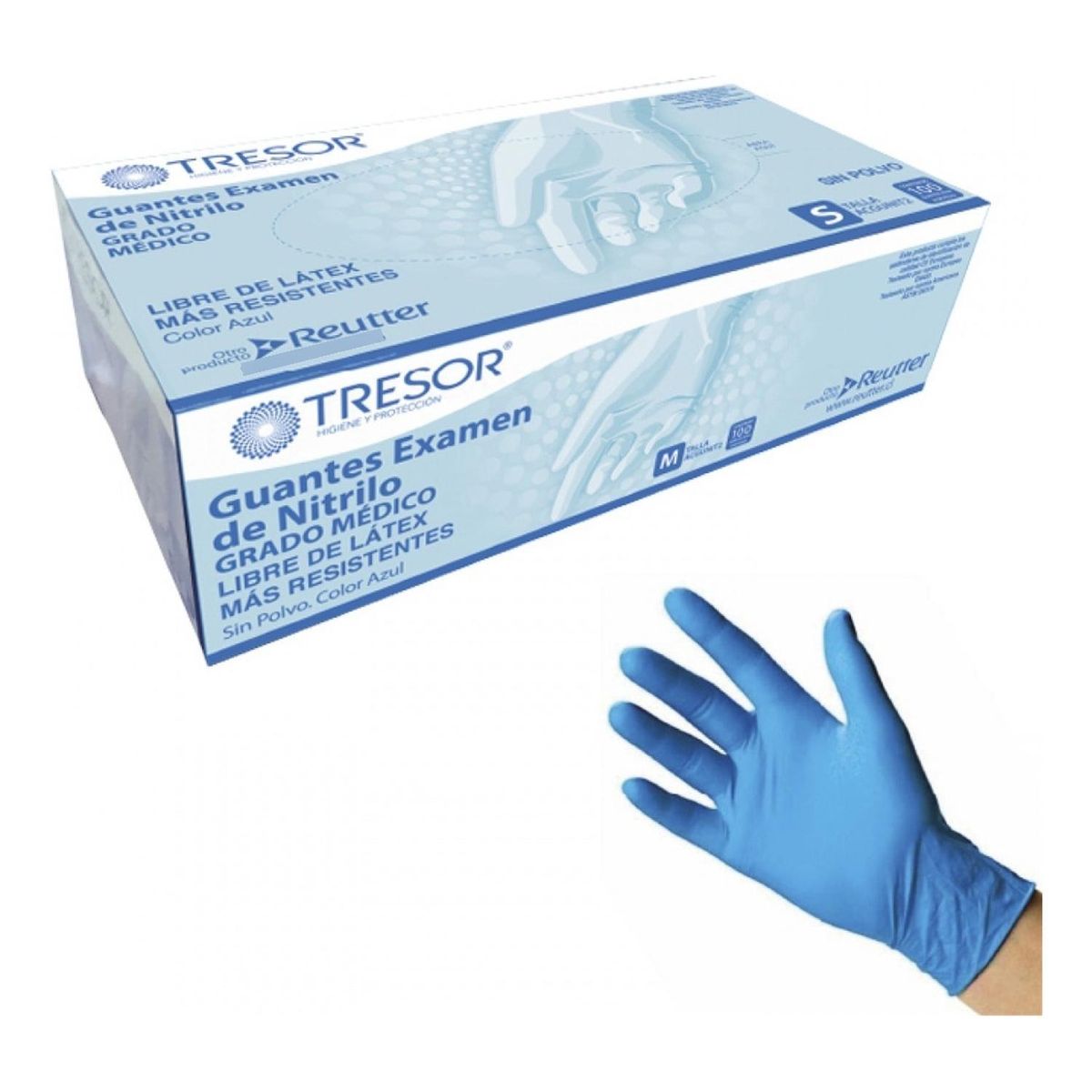 REUTTER - Guantes De Nitrilo Color Azul Celeste Sin Polvo 100u - Azul - S