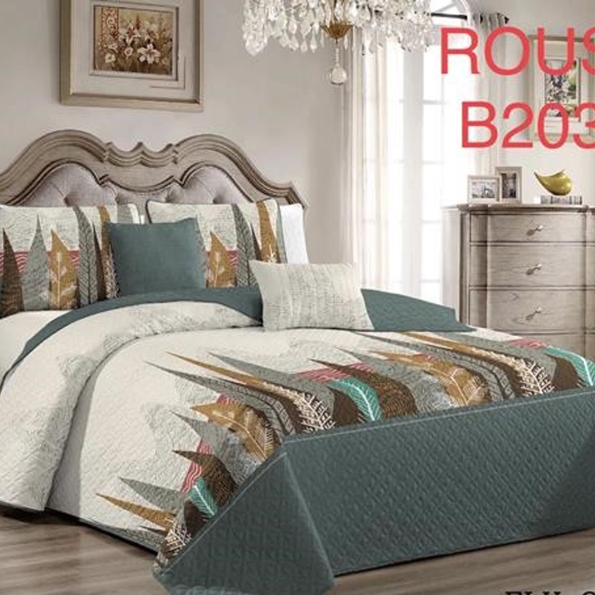 GENERICO - Cobertor de verano tipo Quilt con fundas  - 2 Plazas Beige Bosque