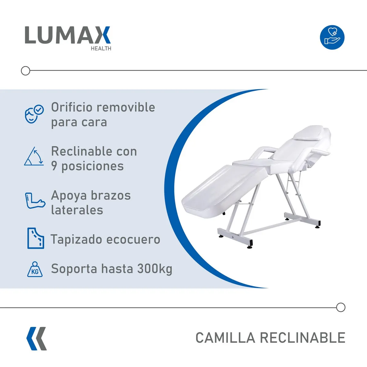 LUMAX - Camilla Reclinable Para Masajes Depilacion y Tatuajes Blanca