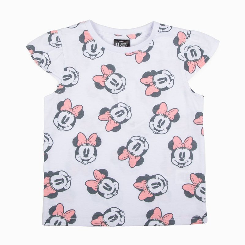 DISNEY - Polera Manga Corta Niña Print Caras Minnie Blanco Disney