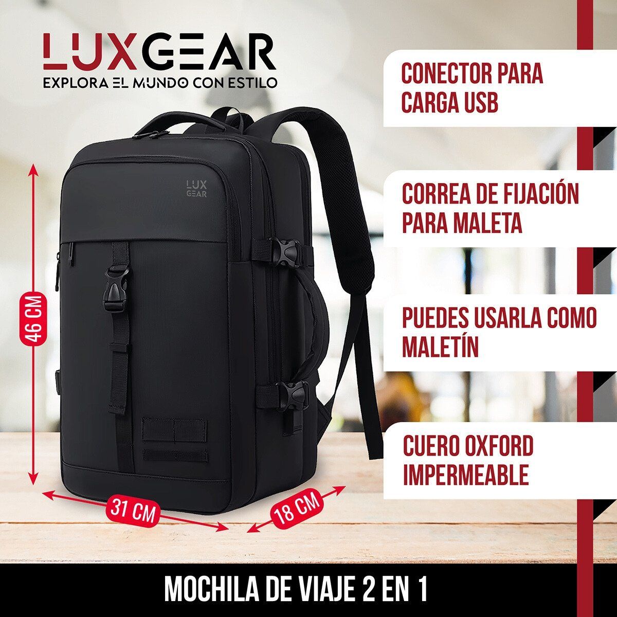 LUXGEAR - Mochila Notebook 15,6'' Luxgear Luxor Oficina Viaje Imperm