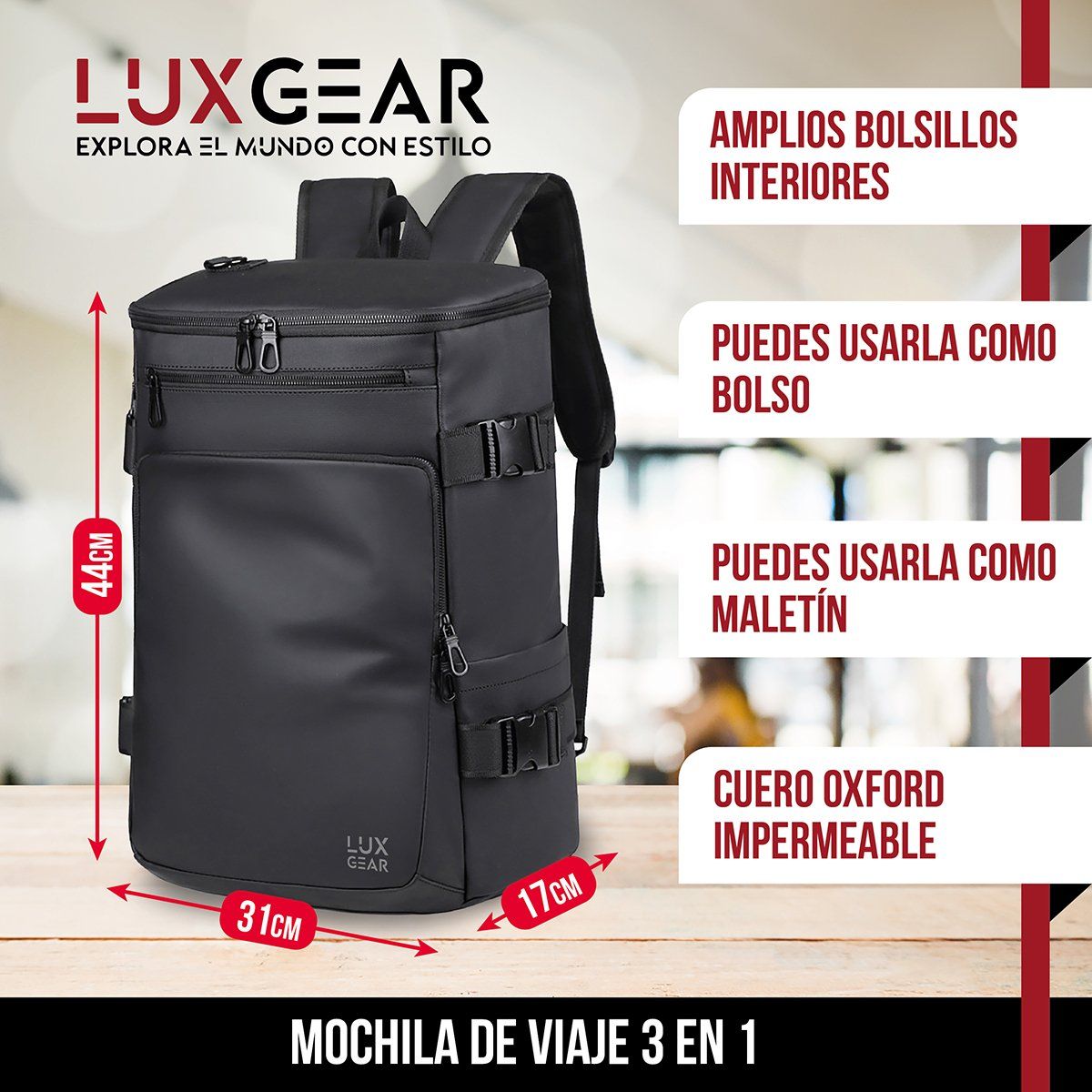LUXGEAR - Mochila Notebook Antirrobo Luxgear Sleek Impermeable 3 en 1