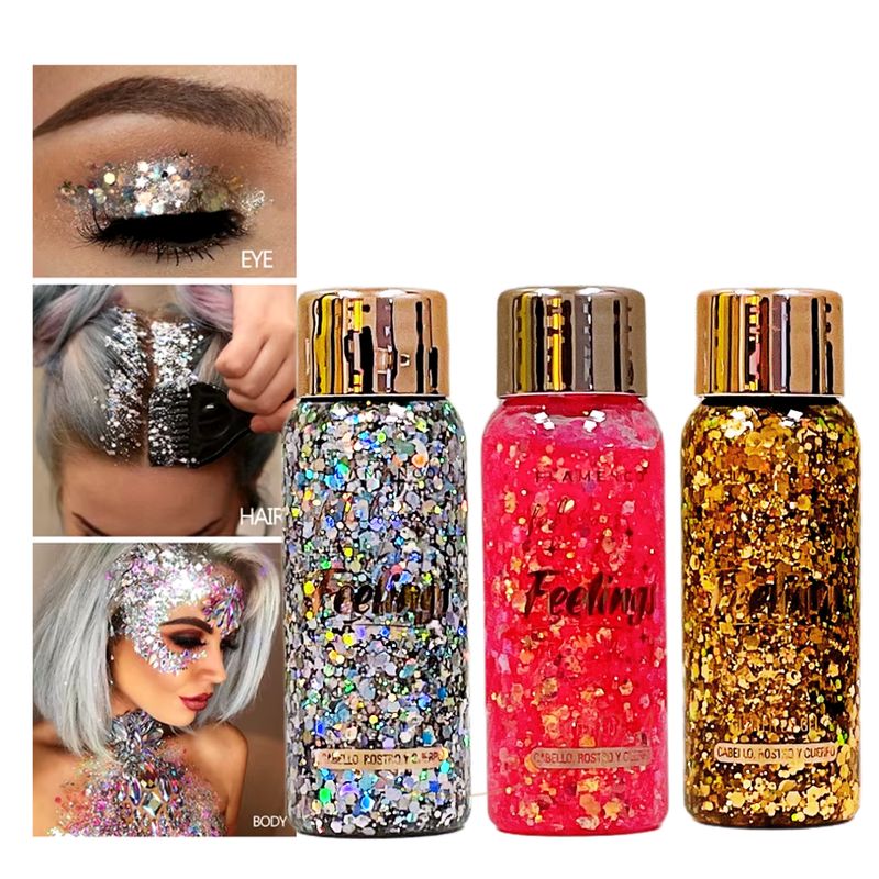 GENERICO - Glitter Gel Holográficas Brillo Máximo Rostro Cuerpo Pack 3