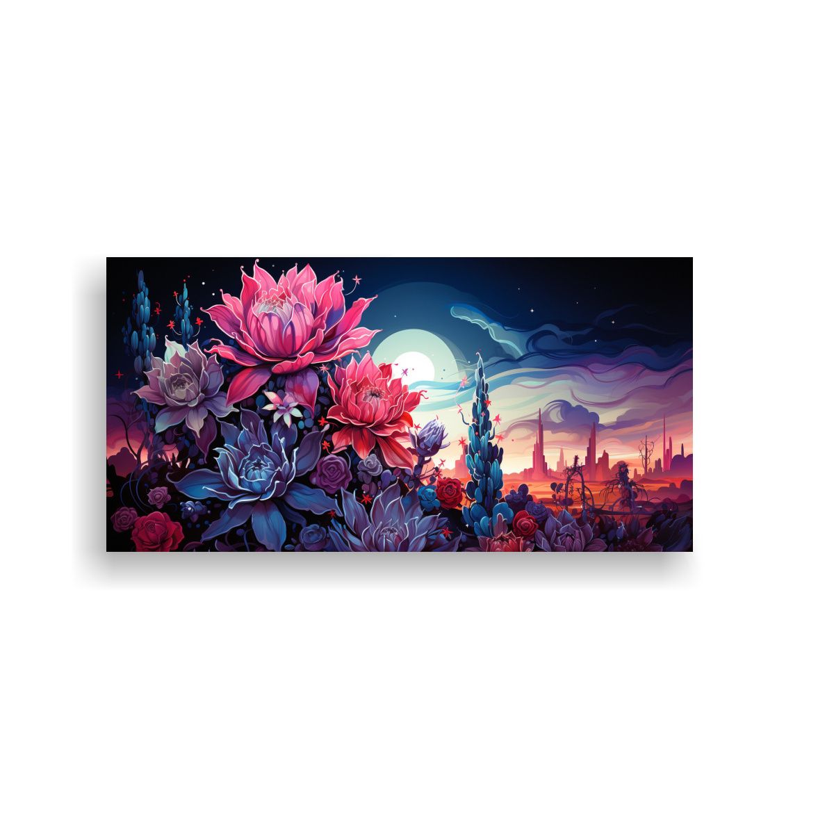 GENERICO - Cuadro De Cactus En Tonos Morado Y Azul Atmosfera 160x80cm