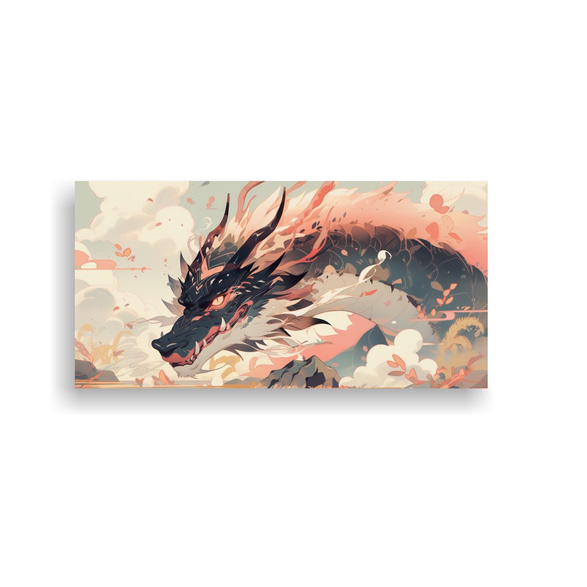 GENERICO - Cuadro Abstracción Dragón En Tonos Pastel Y Mar 160x80cm.