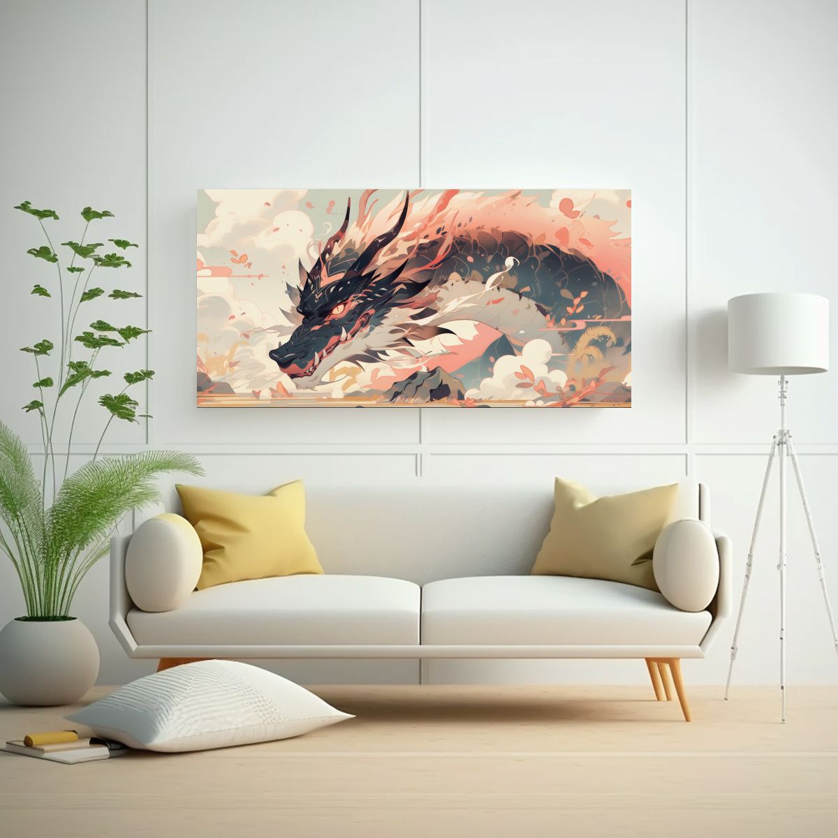 GENERICO - Cuadro Abstracción Dragón En Tonos Pastel Y Mar 160x80cm.