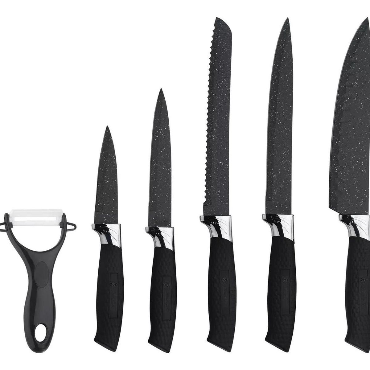 ELEONOR - Set Cuchillos Profesionales 6 Piezas Negros Acero Inoxidable