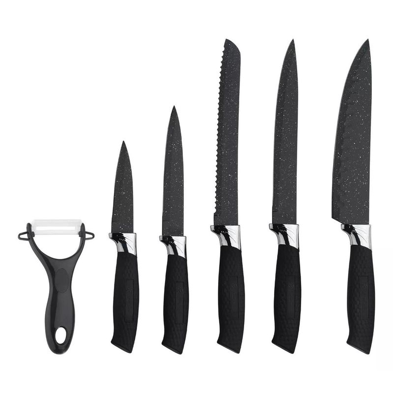 ELEONOR - Set Cuchillos Profesionales 6 Piezas Negros Acero Inoxidable