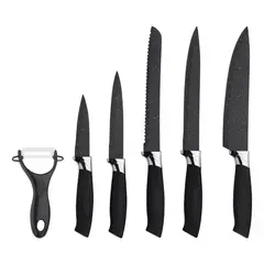 ELEONOR - Set Cuchillos Profesionales 6 Piezas Negros Acero Inoxidable