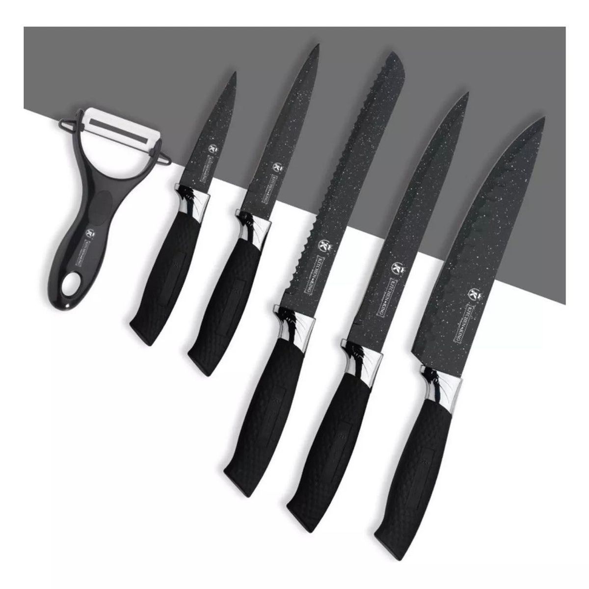 ELEONOR - Set Cuchillos Profesionales 6 Piezas Negros Acero Inoxidable