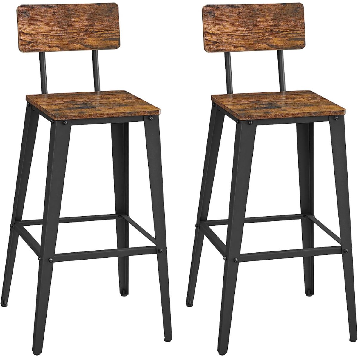 SPACEZAT - Set 2 Sillas Taburetes de Bar Madera y Fierro Barsta