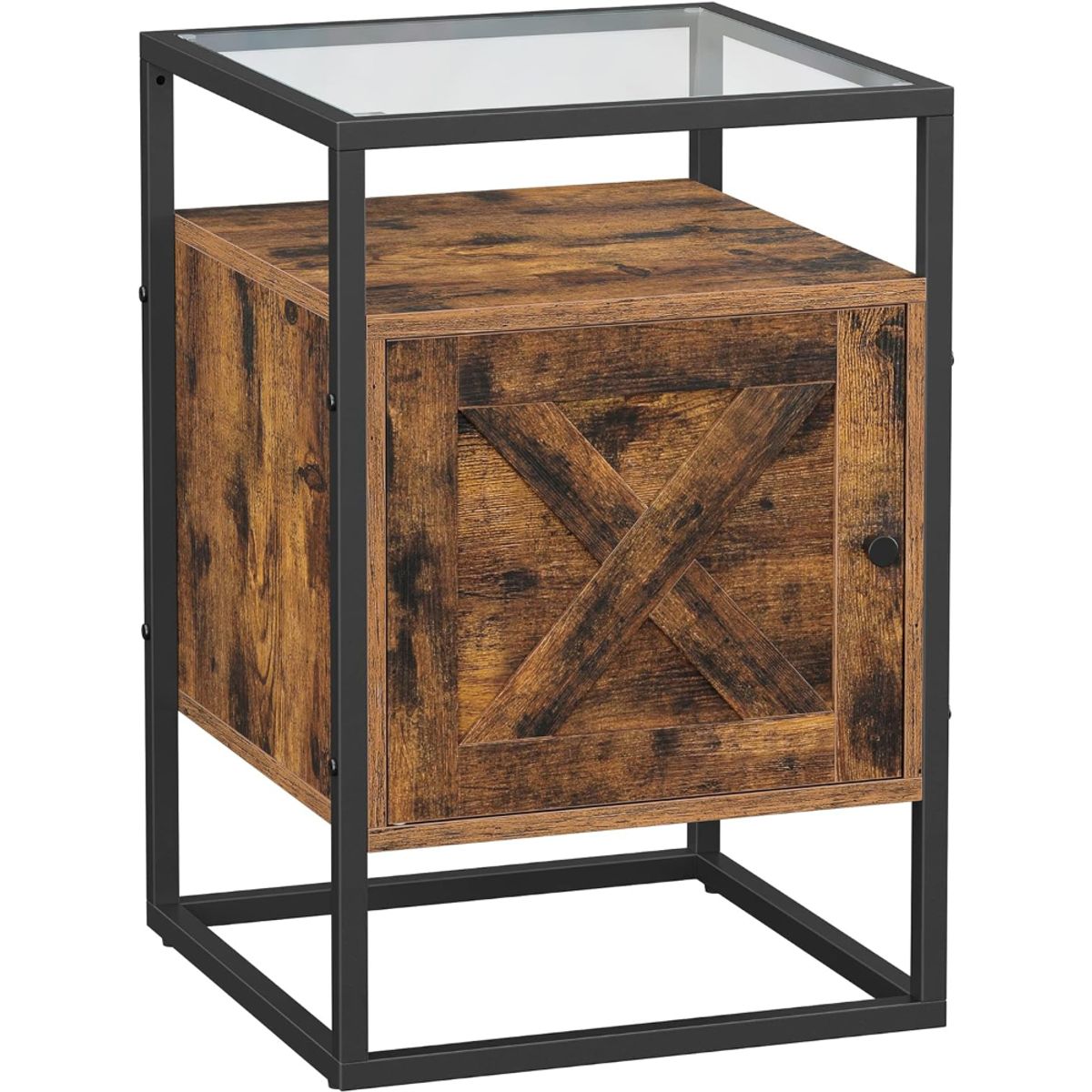 SPACEZAT - Mesa Lateral Auxiliar Velador Madera y Vidrio Bettna