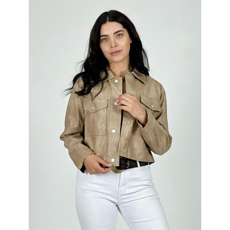 ENIGMATICA BOUTIQUE - Chaqueta Ecocuero con Broches - Beige - Unico