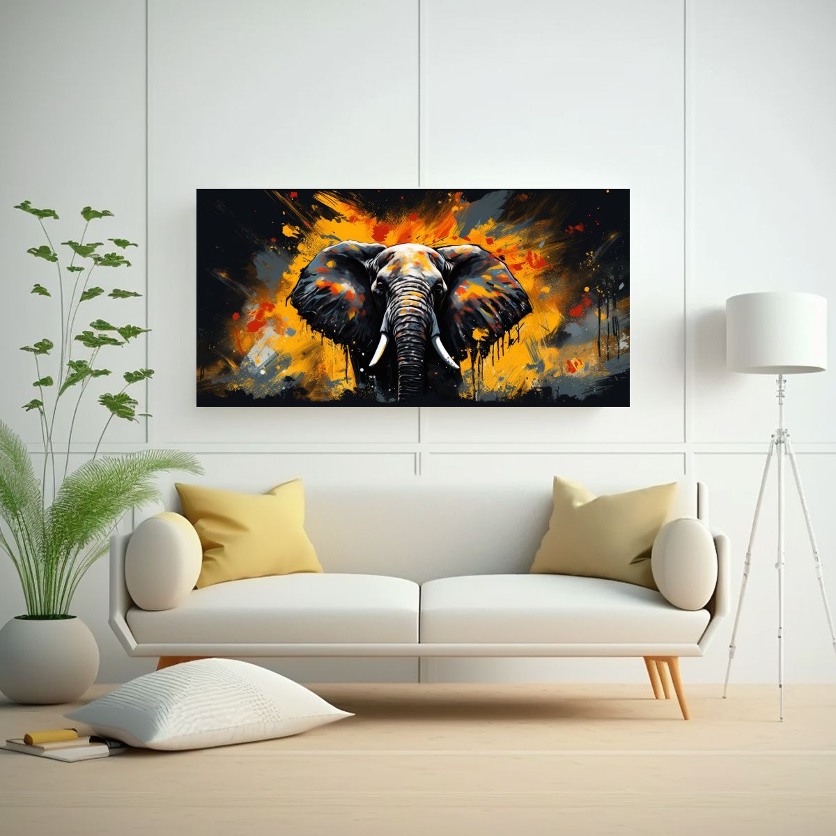 GENERICO - Pintura De Pared Elefante De La Sabana En Colores 160x80cm