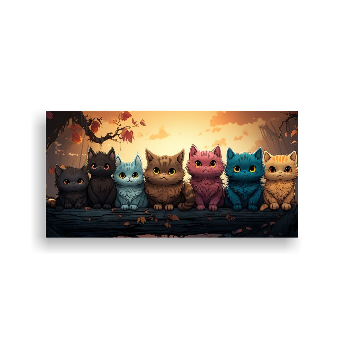 GENERICO - Cuadro Tela Gatos Coloridos Sobre Pila Mirando Art 160x80cm