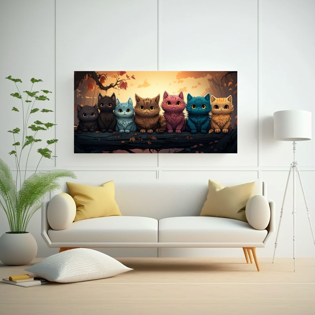 GENERICO - Cuadro Tela Gatos Coloridos Sobre Pila Mirando Art 160x80cm