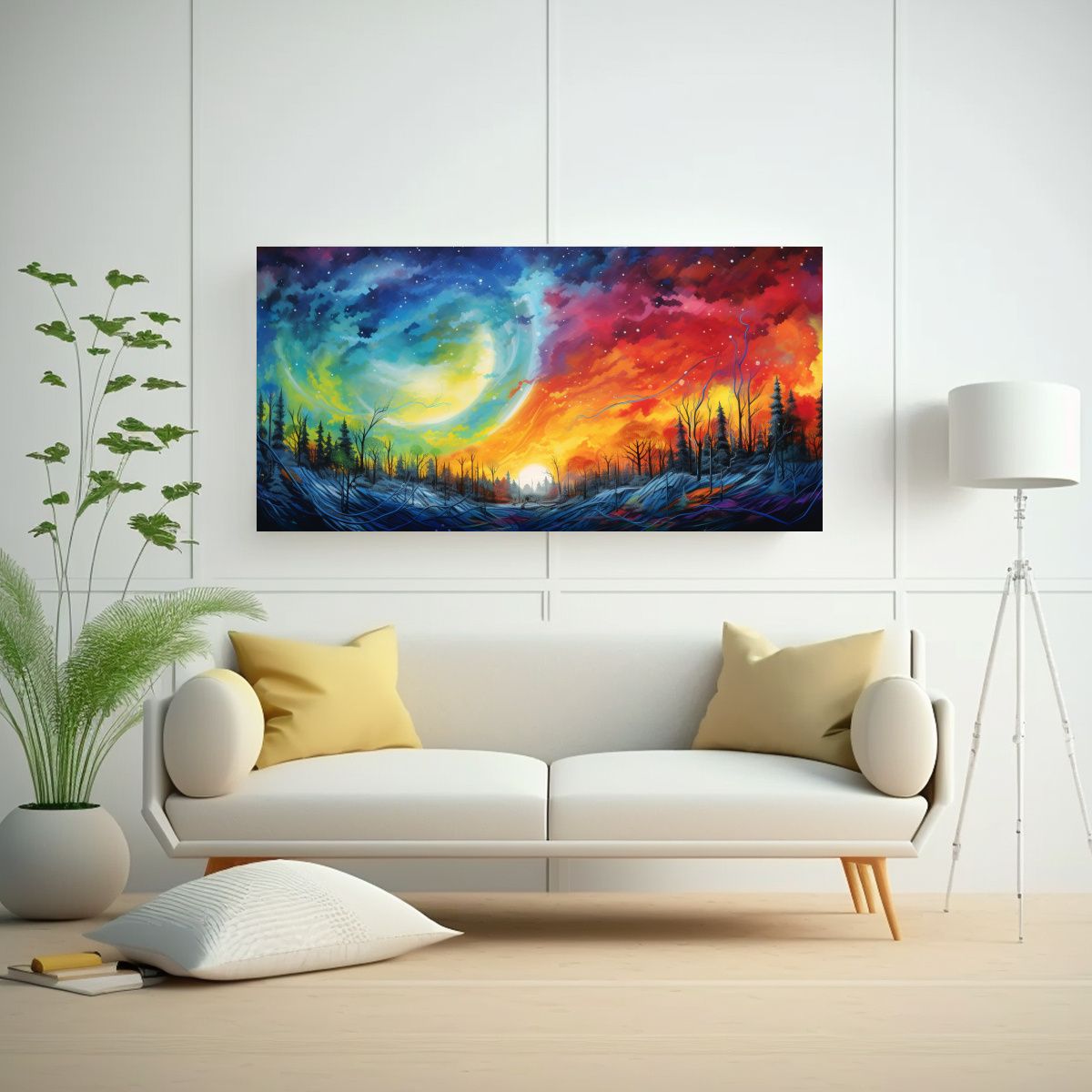 GENERICO - Pintura Abstracta De Pared Con Northern Lights Y A 160x80cm