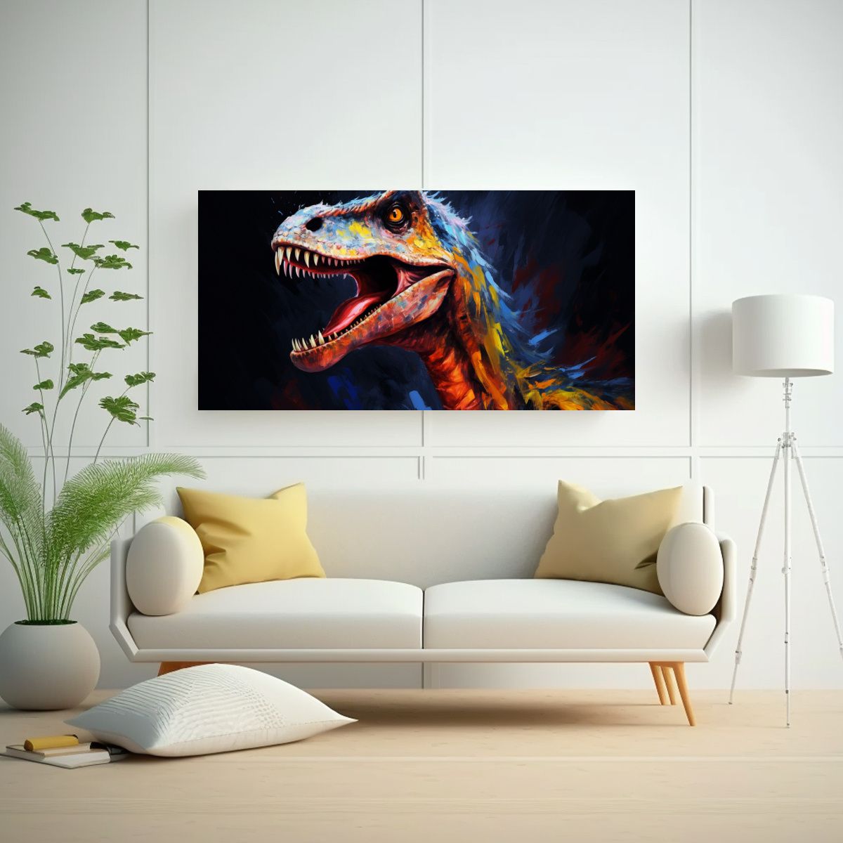 GENERICO - Pintura Al Estilo óleo De Velociraptor En Colores 160x80cm