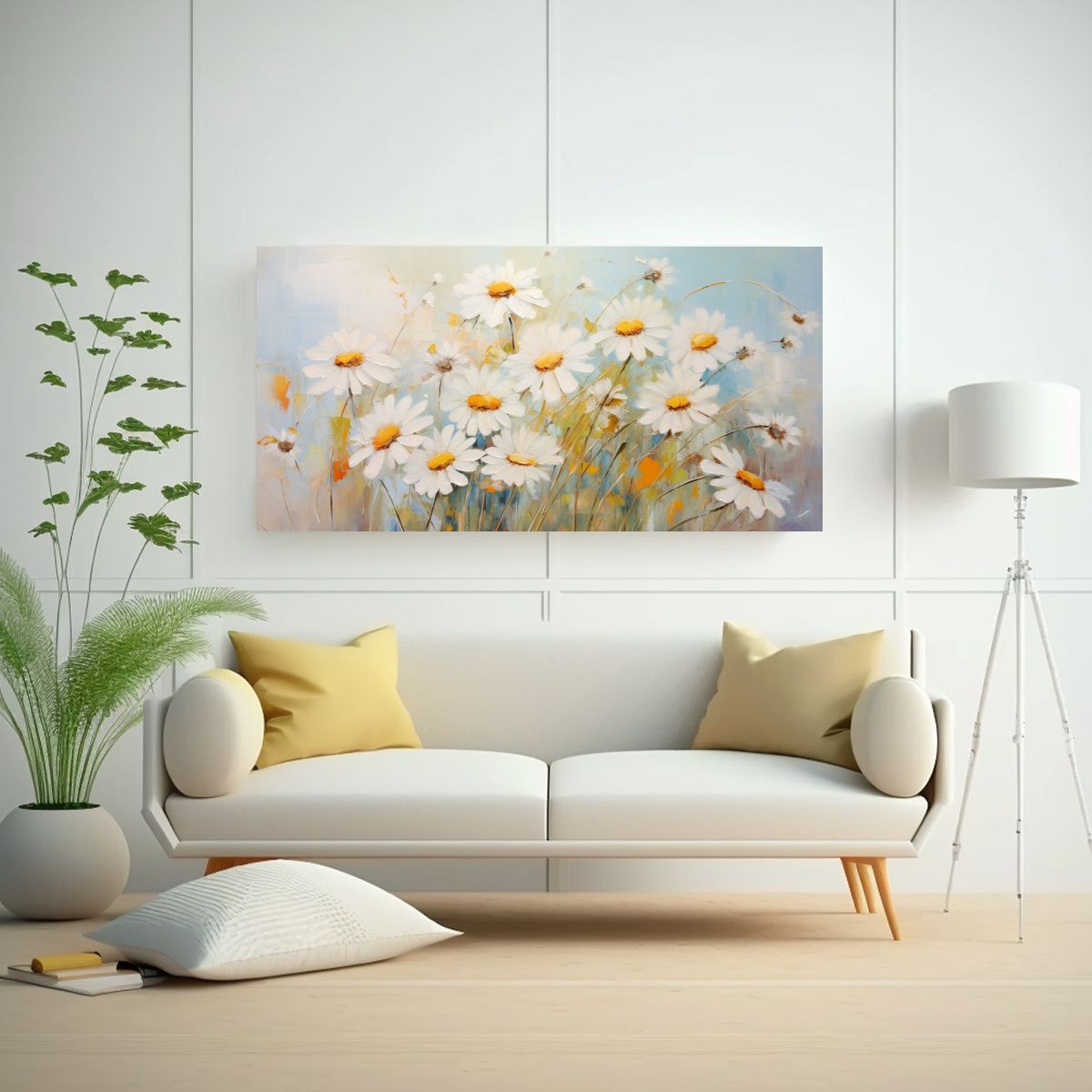 GENERICO - Pintura Floral Abstracta De Margaritas Detalle En 160x80cm