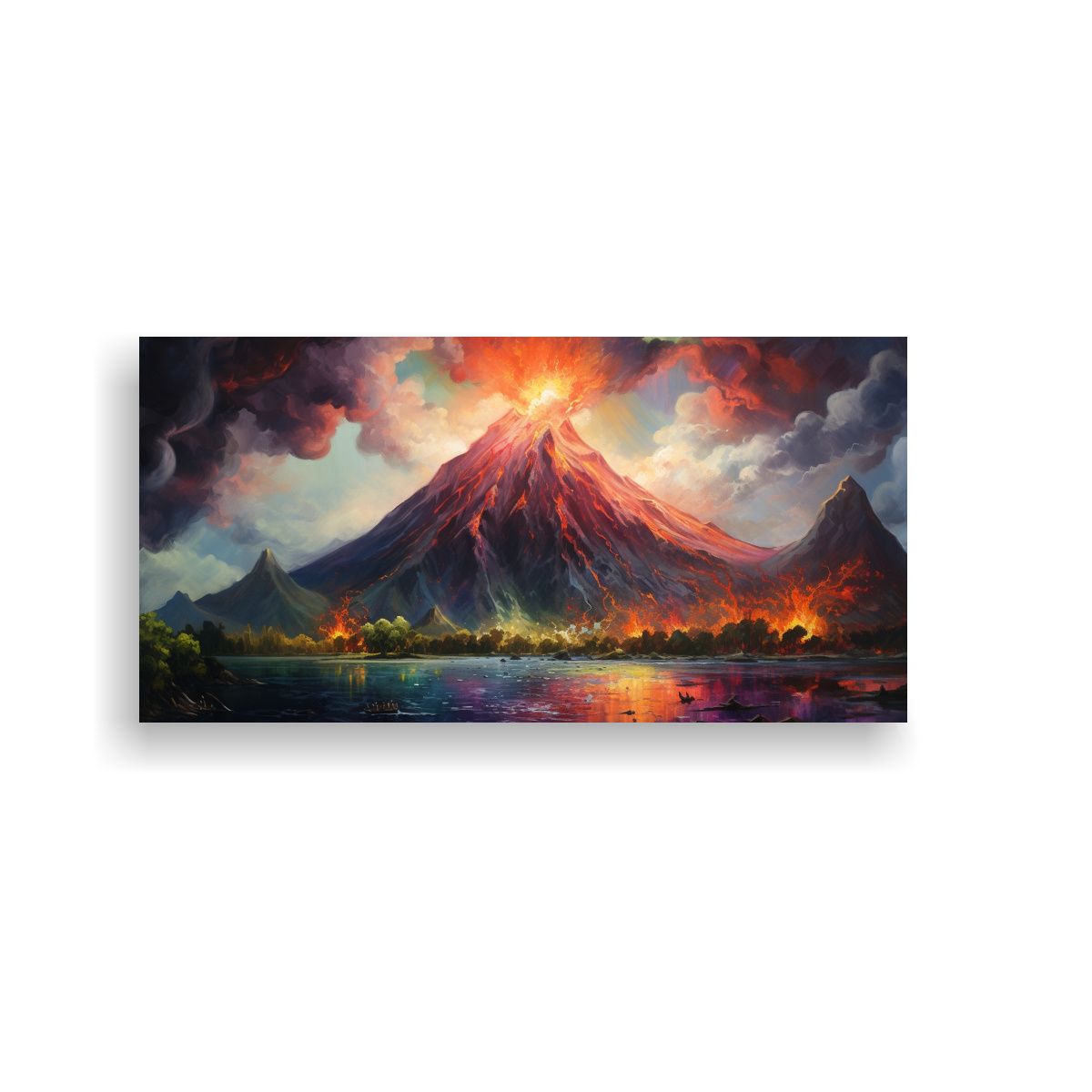 GENERICO - Pintura Abstracta De Un Volcán Con Colores Vibran 160x80cm