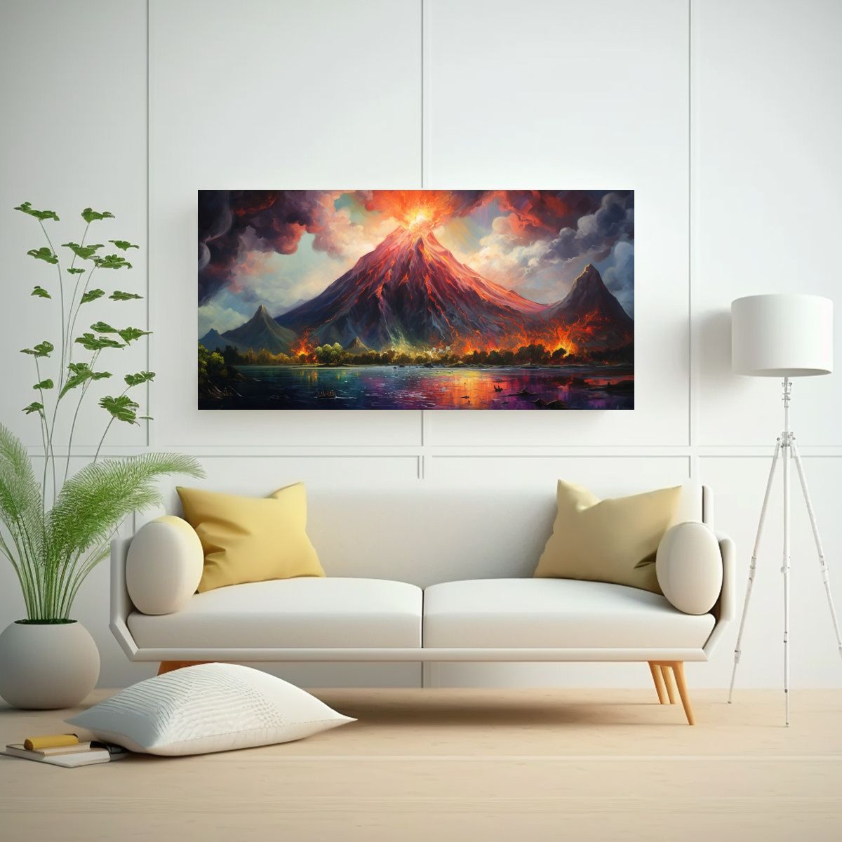 GENERICO - Pintura Abstracta De Un Volcán Con Colores Vibran 160x80cm