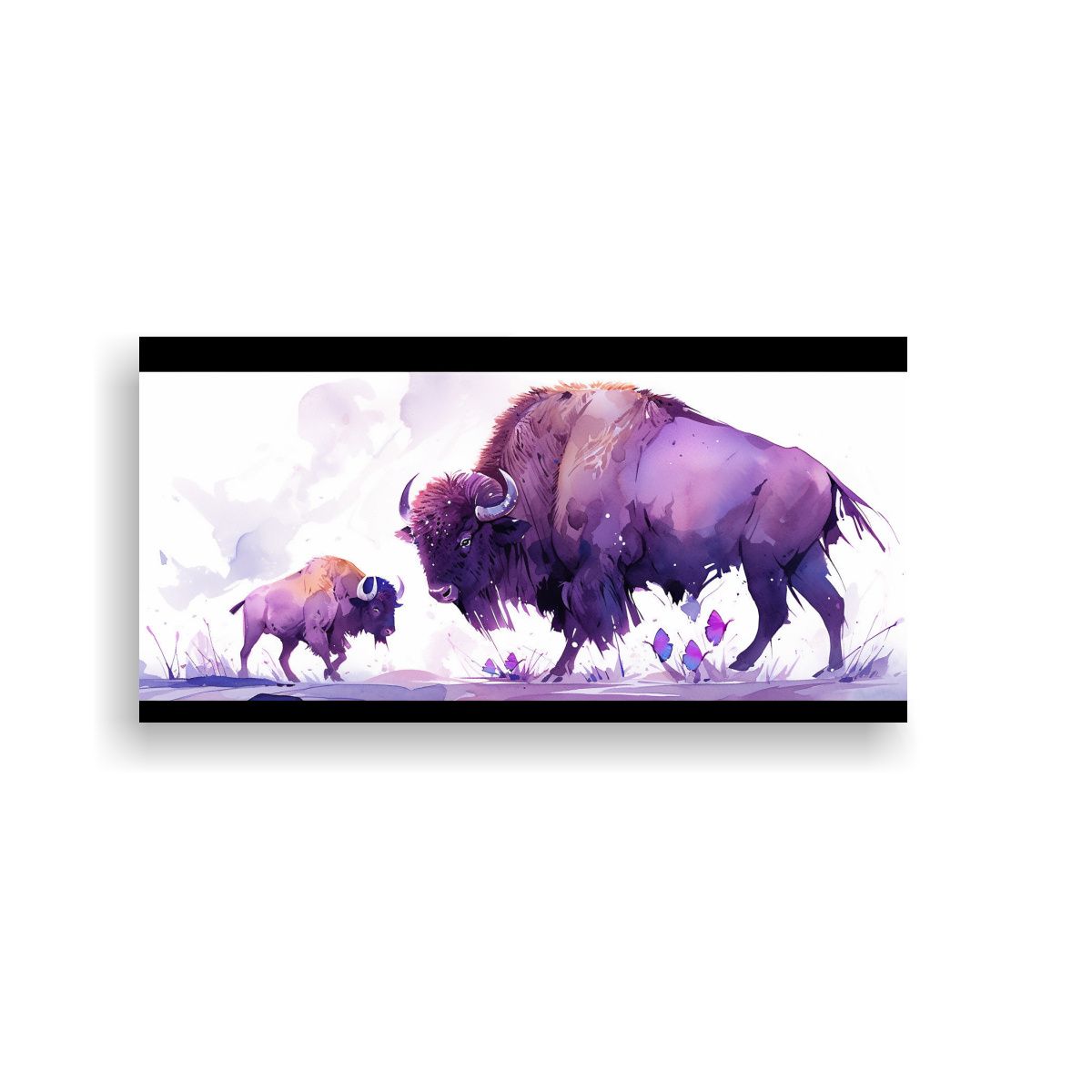GENERICO - Pinturas En Acuarela Bison Y Buffalo En Tonos Púr 160x80cm