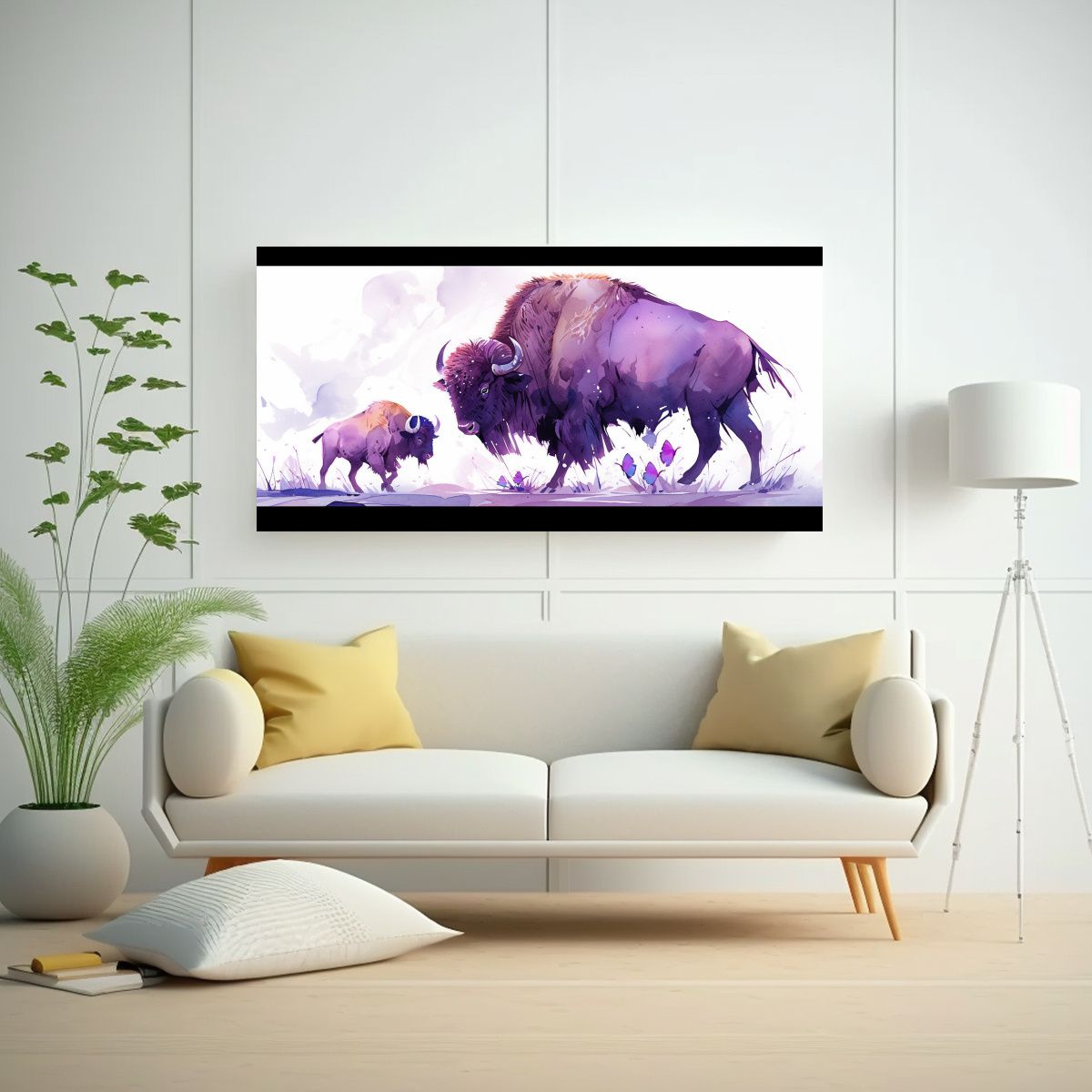 GENERICO - Pinturas En Acuarela Bison Y Buffalo En Tonos Púr 160x80cm