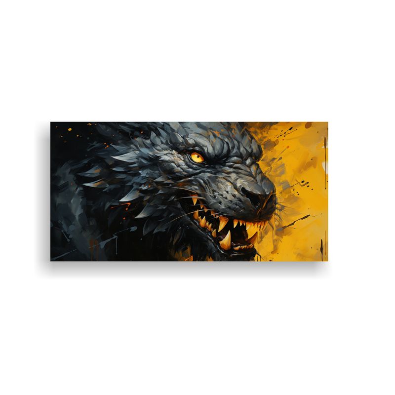 GENERICO - Cuadro Moderno Dragón Amarillo Y Negro Ambiente 160x80cm