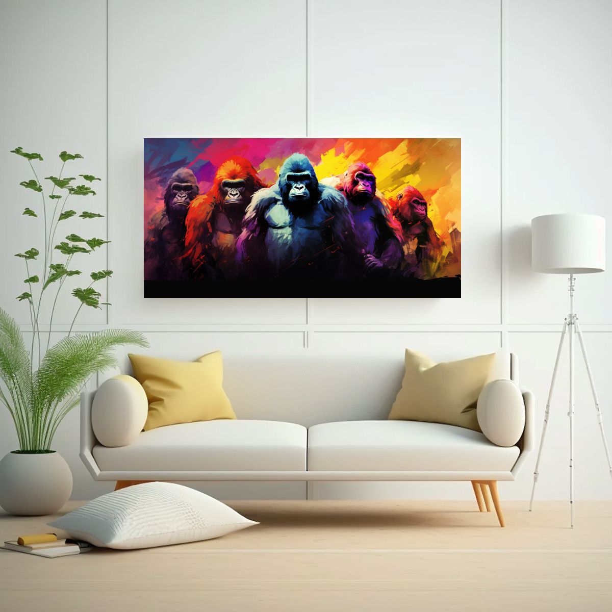 GENERICO - Pintura En Tela De Gorilas En Acuarela Colorida 21 160x80cm