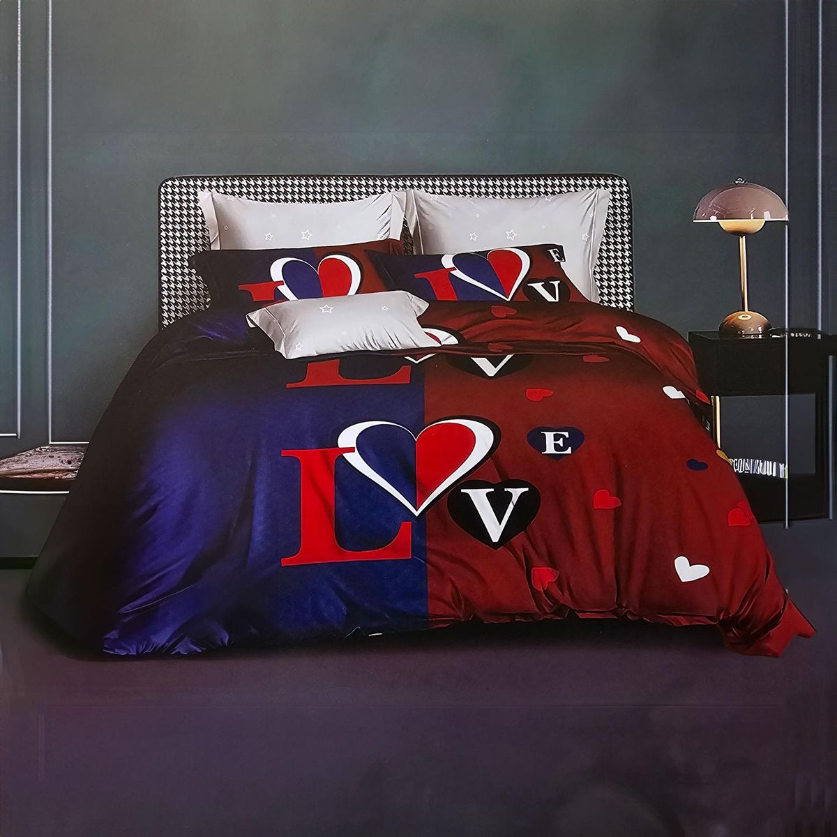 GENERICO - JUEGO DE SABANAS 2.0 PLAZAS QUEEN LOVE RED 627