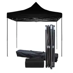 LUMAX - Toldo Carpa Impermeable Plegable Acero 2x2m Negro + Bolsa