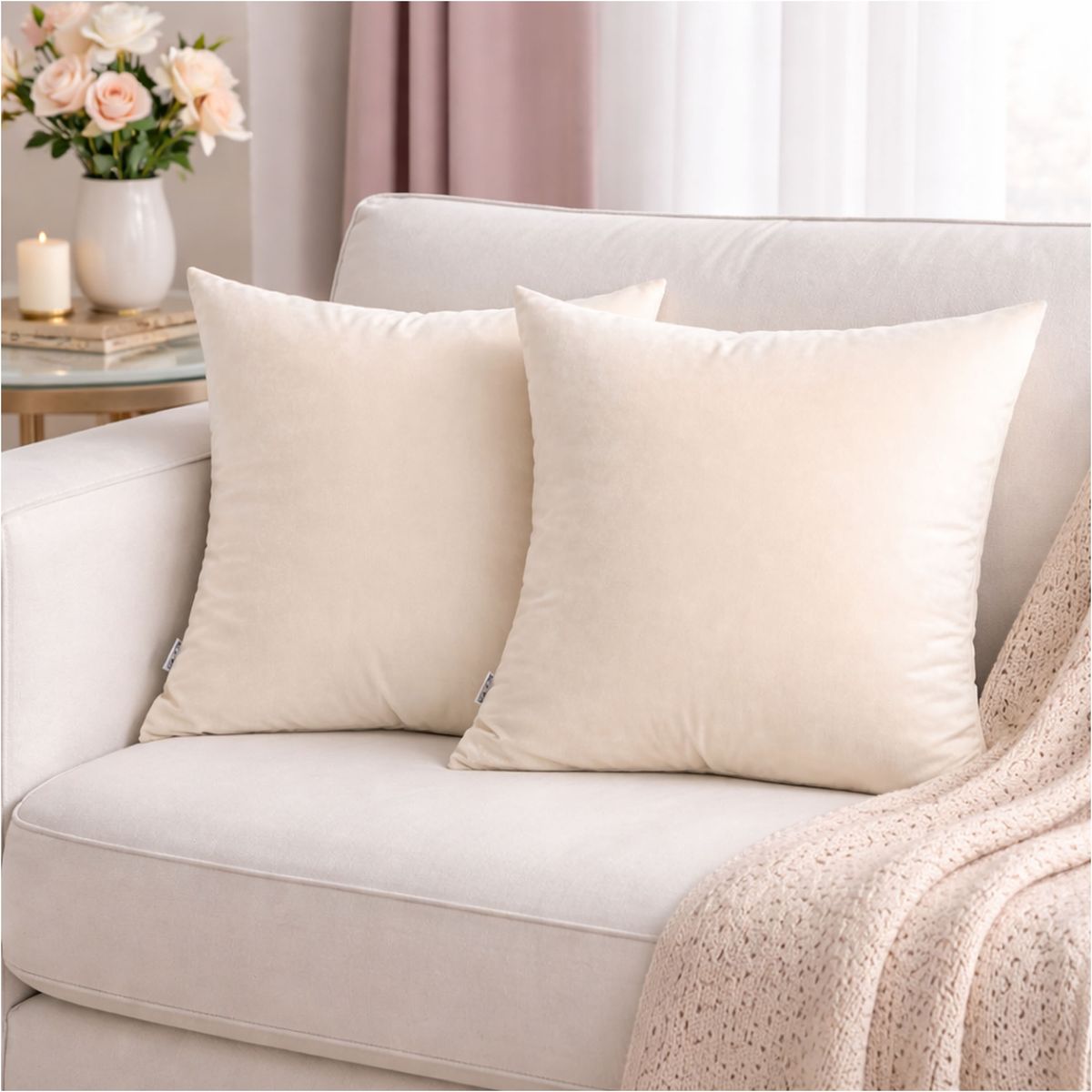 DECORACION CREATIVA - Set 2 Fundas Terciopelo Liso Crema