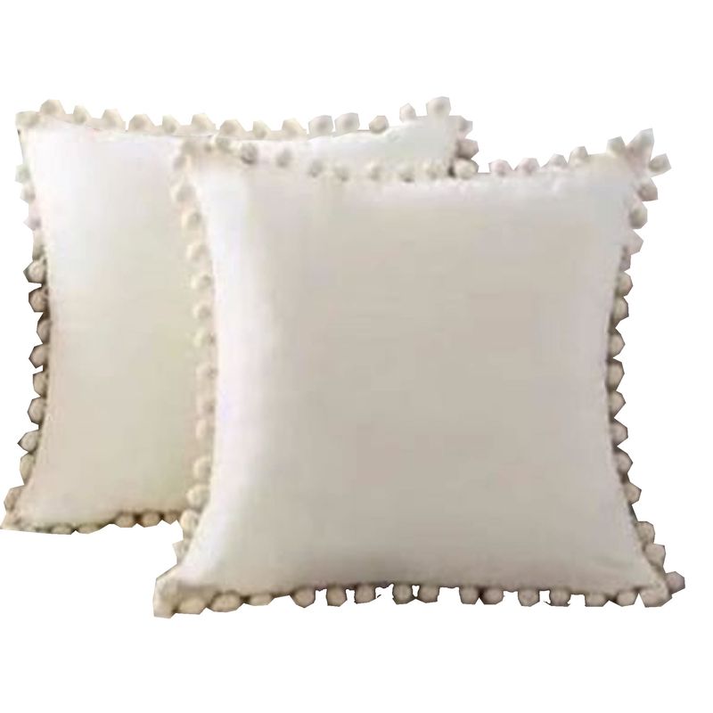 DECORACION CREATIVA - Set 2 Fundas Tercipelo Blanco Invierno con Pompom