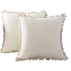 DECORACION CREATIVA - Set 2 Fundas Tercipelo Blanco Invierno con Pompom