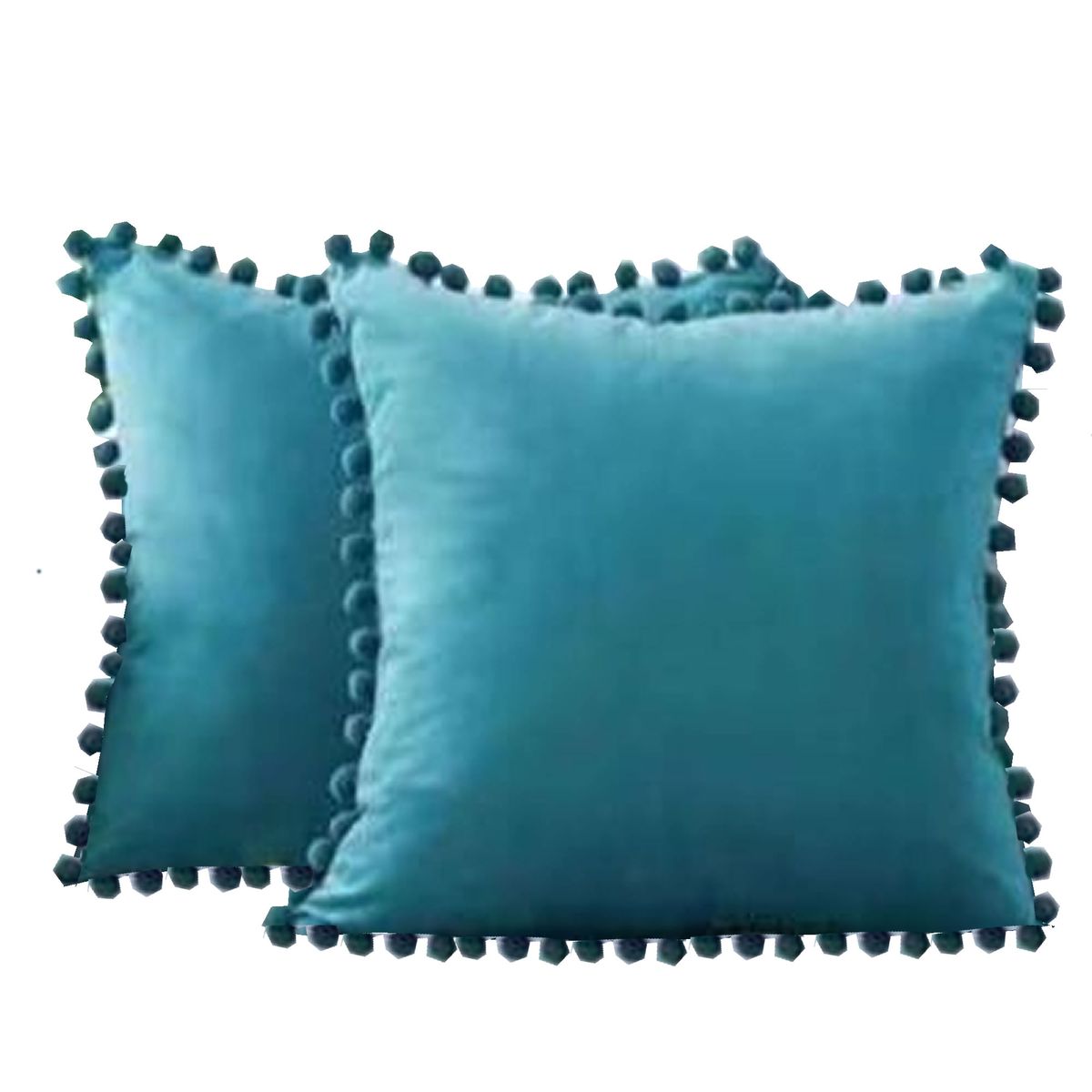 DECORACION CREATIVA - 2 Cojines Terciopelo Calipso con Pompon