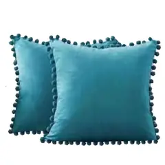 DECORACION CREATIVA - 2 Cojines Terciopelo Calipso con Pompon