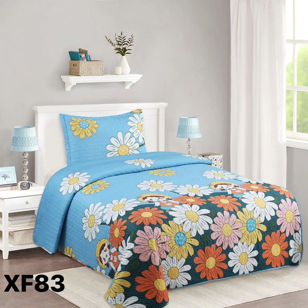 GENERICO - Cubrecama Quilt Verano 1.5 Plazas - Sofía Margaritas XF83