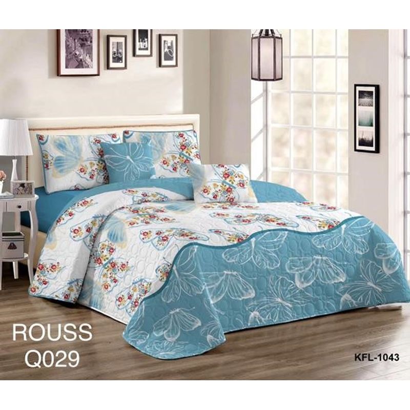 GENERICO - Cobertor de verano tipo Quilt con fundas  - 2 Plazas Mariposas Celeste