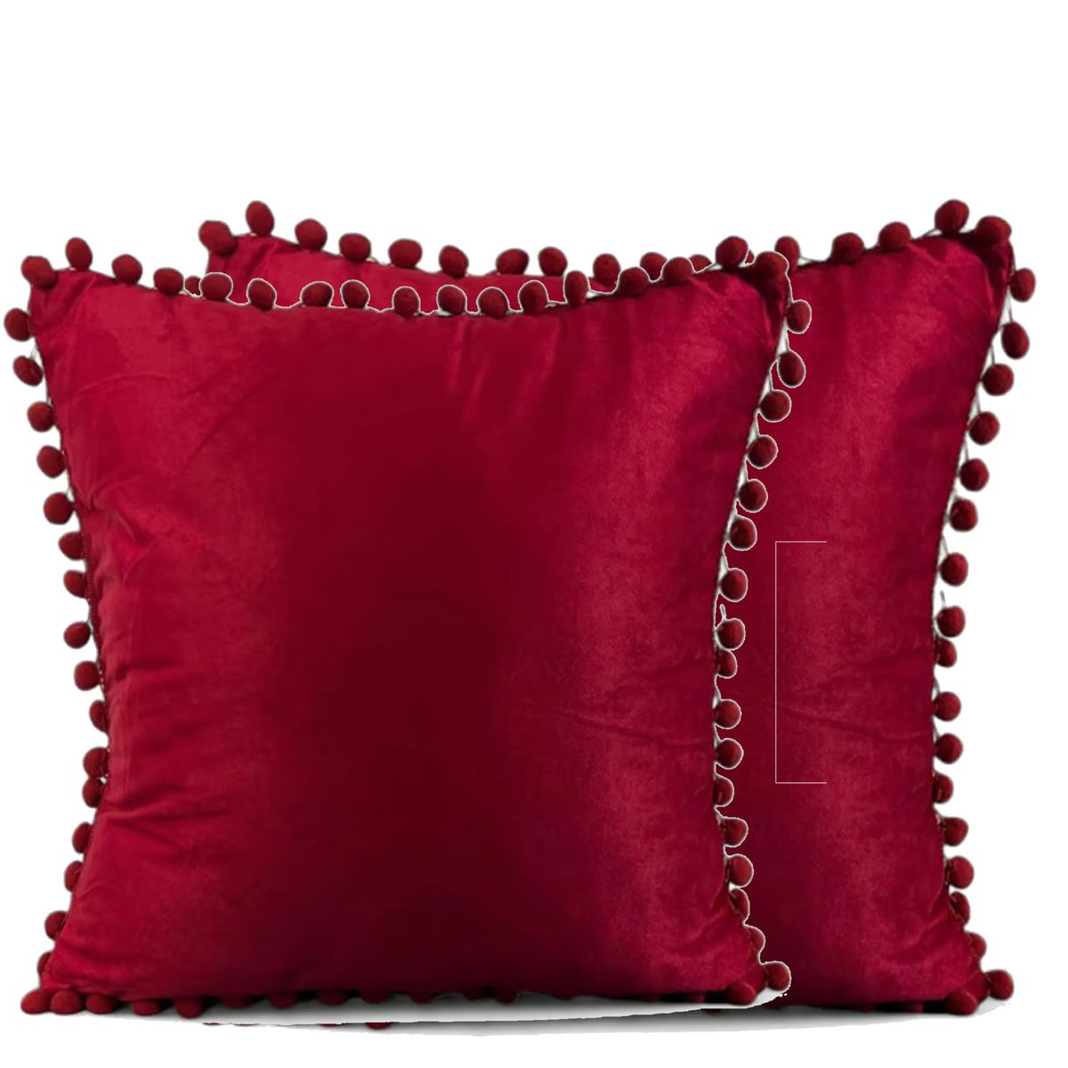 DECORACION CREATIVA - 2 Cojines Terciopelo Rojo con Pompon