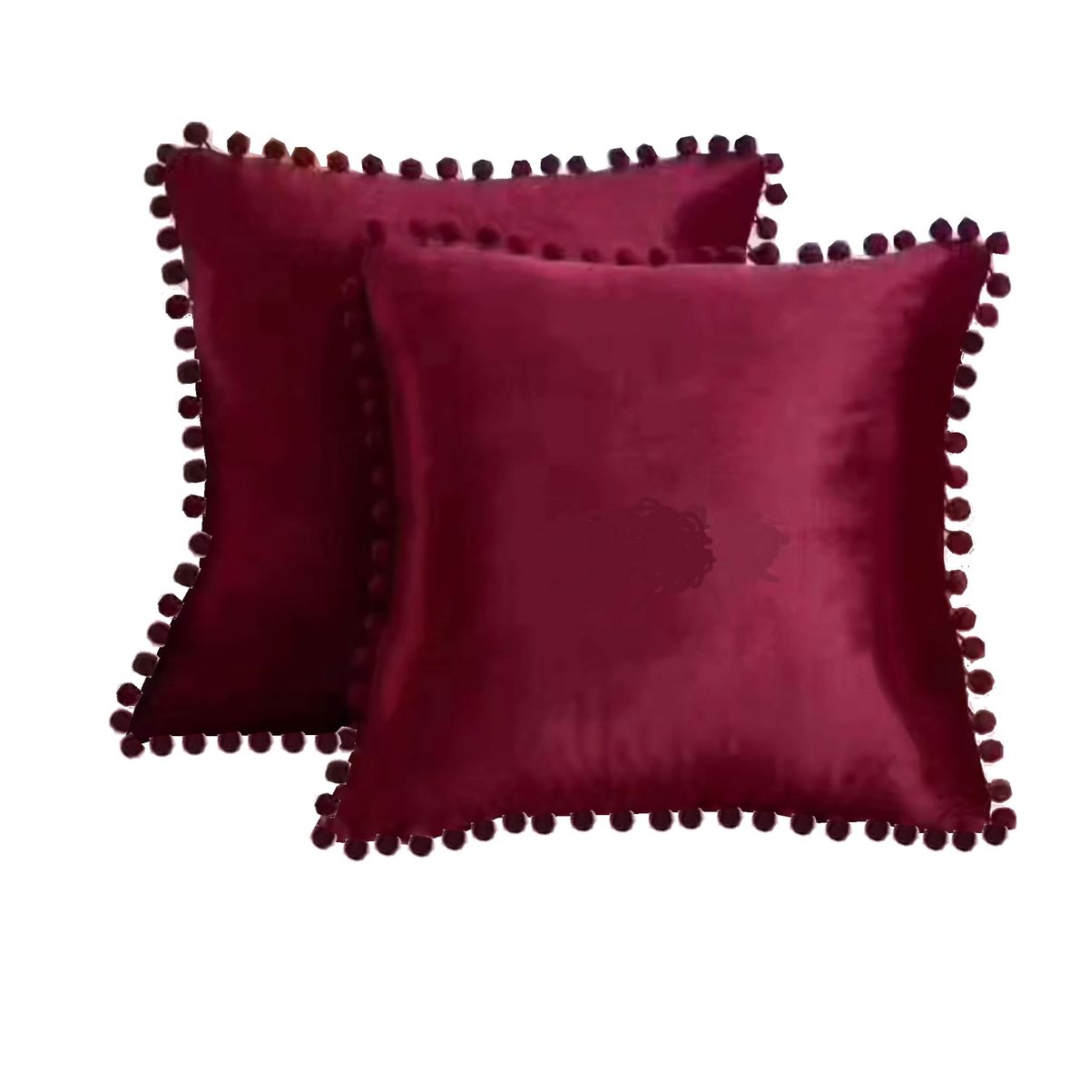 DECORACION CREATIVA - Set 2 Fundas Tercipelo Burdeo con Pompom