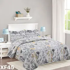 GENERICO - Cubrecama Quilt Verano 2 Plazas - Gris Hojas Doradas XF45