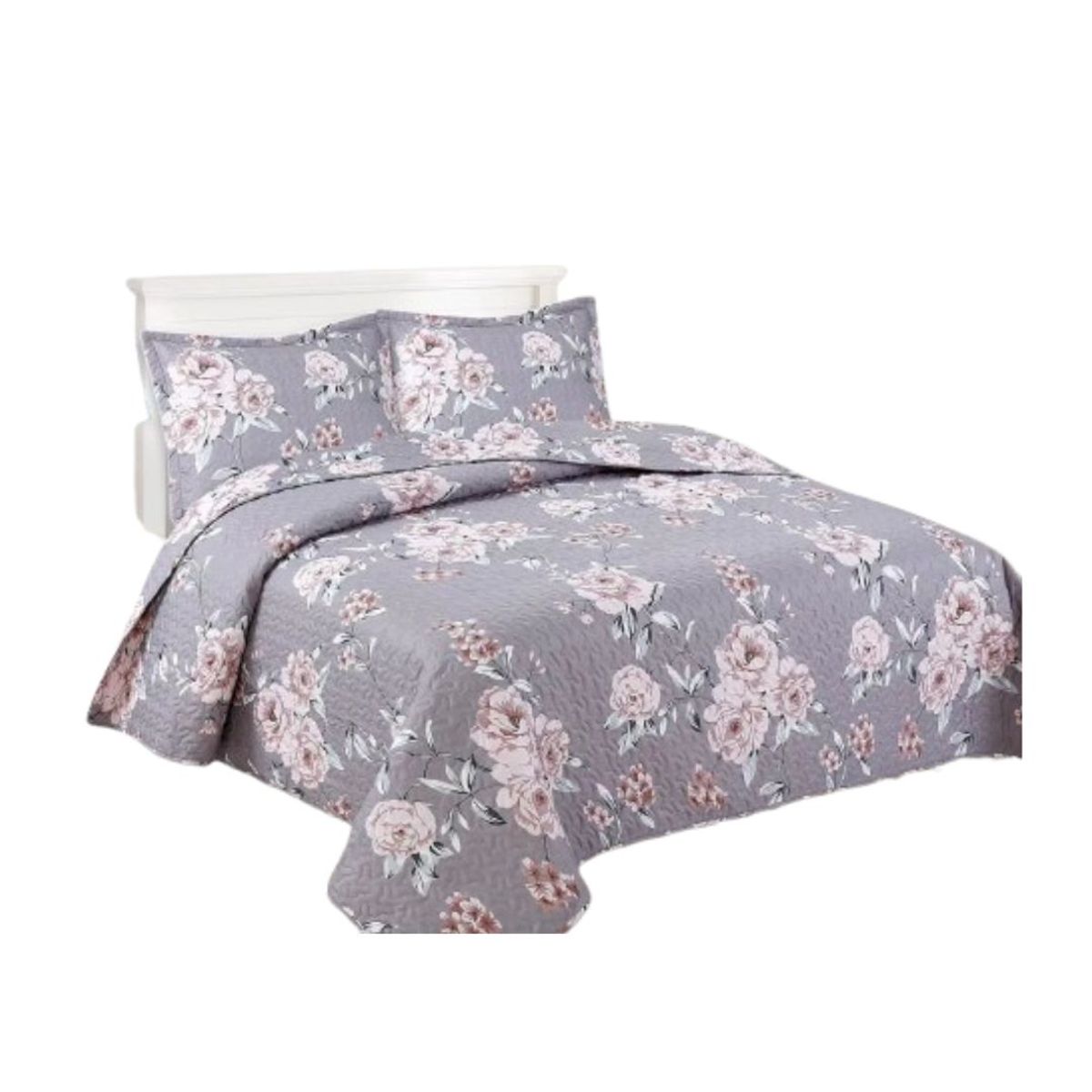 GENERICO - Cubrecama Quilt Verano 2 Plazas - Gris Rosas XF72