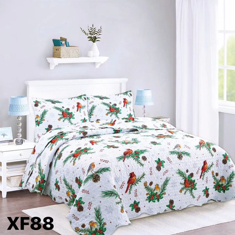 GENERICO - Cubrecama Quilt Verano 2 Plazas - Blanco Pajaritos XF88