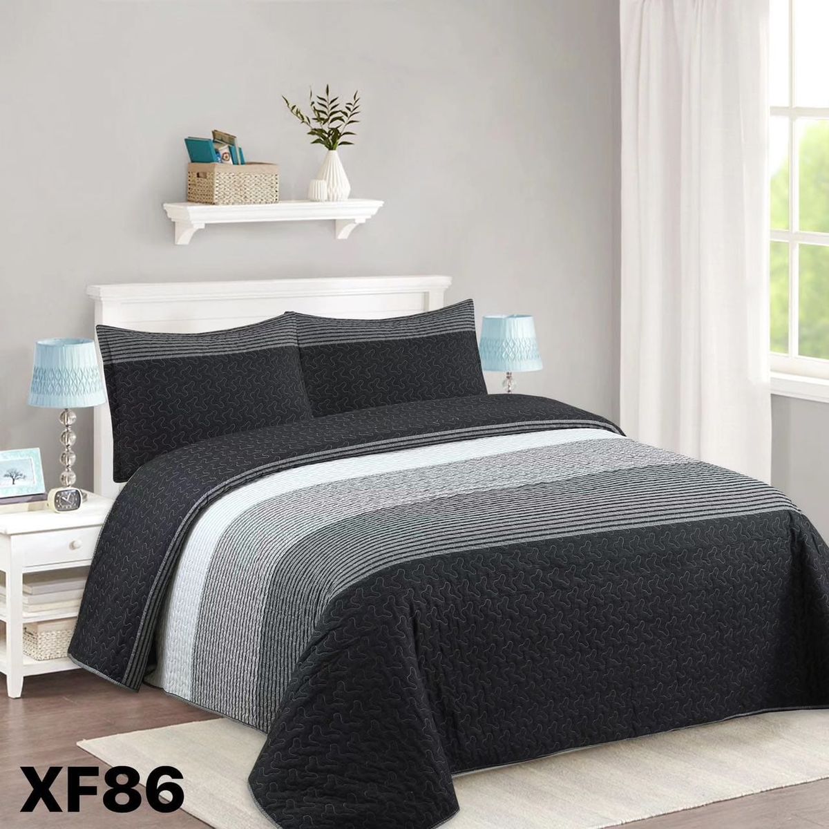 GENERICO - Cubrecama Quilt Verano 2 Plazas - Negro Matiz XF86