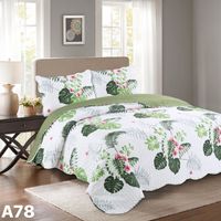 Cubrecama Quilt Verano 2 Plazas - Blanco Hojas Verdes A78
