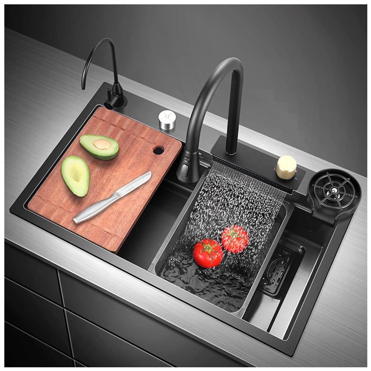 KUANGYE - Set Lavaplatos Cascada Empotrado Acero Inoxidable 75x45x21cm