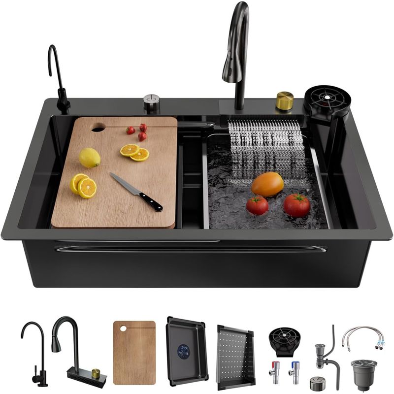 KUANGYE - Combo Lavaplato Empotrado 75x45cm Acero Inoxidable Lavavaso