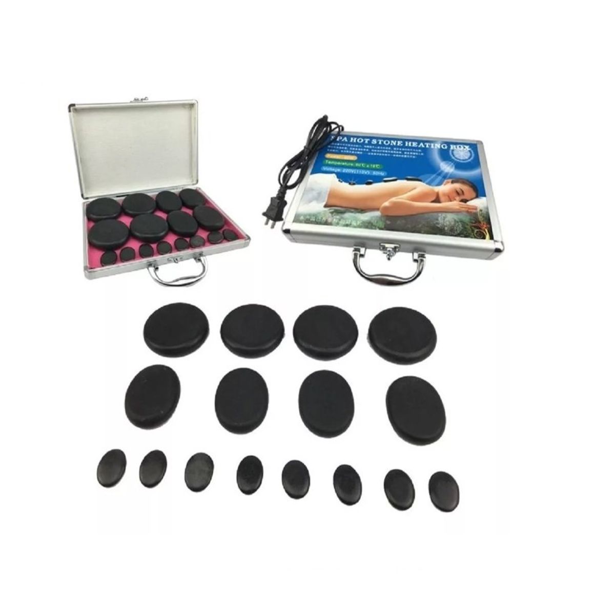 GENERICO - Kit Calentador De Piedras Calientes Basalticas + 16 Piedras